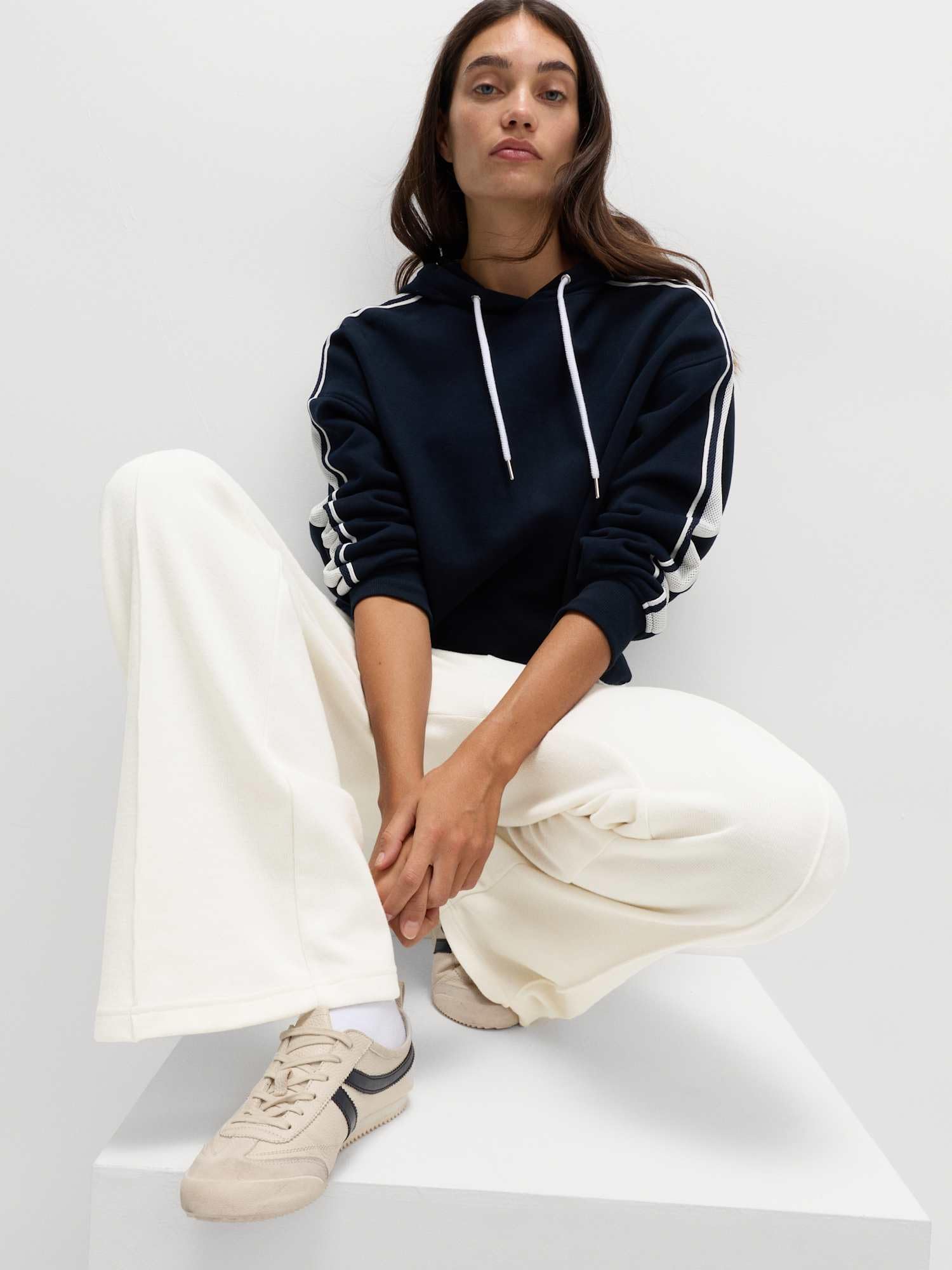 Marks & Spencer Pantaloni a Gamba Larga in Misto Cotone, in Maglia a Coste, con Piega Centrale
