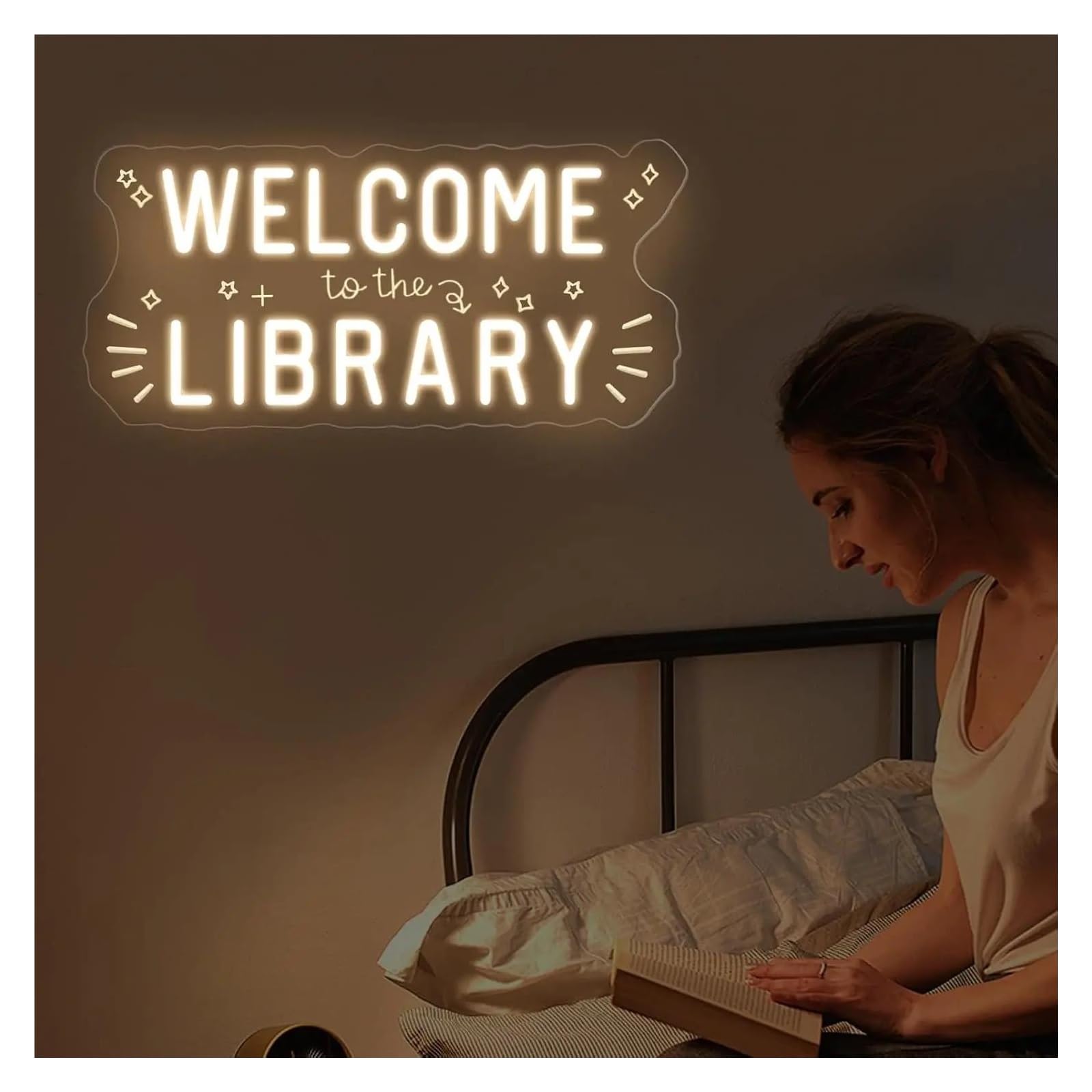 Décor Mural Lumière Enseigne Lumineuse LED Welcome To The Library À Intensité Variable Pour Salle De Classe Chambre D'enseignant Coin Lecture Fête D'ouverture 42cmx20.5cm