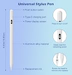 MoKo Stylus Styles pour écrans tactiles, Stylos à charge rapide pour iPad d'Apple/iPhone/Samsung (Penn non-S)/iOS/Android Tablets & Smart Phone Crayon universel d'écran capacitif Style avec affichage de puissance, blanc