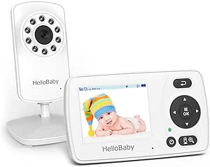 Hellobaby HB30 Video Baby Monitor with Digital Camera and Audio, No WiFi No App Safety Baby Monitor, 8 Languages, Auto Night Vision, 1000ft Transmission Range, 2.4 inch Portable Screen, White asin的图片