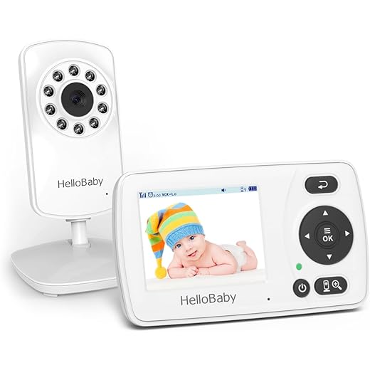 HelloBaby Monitor with Camera and Audio, 1000ft Long Range Video Baby Monitor-No WiFi, Night Vision, VOX Mode-Power Saving, 2.4'' Portable Travel Screen, Baby Safety Camera, for Baby/Pet, Plug & Play