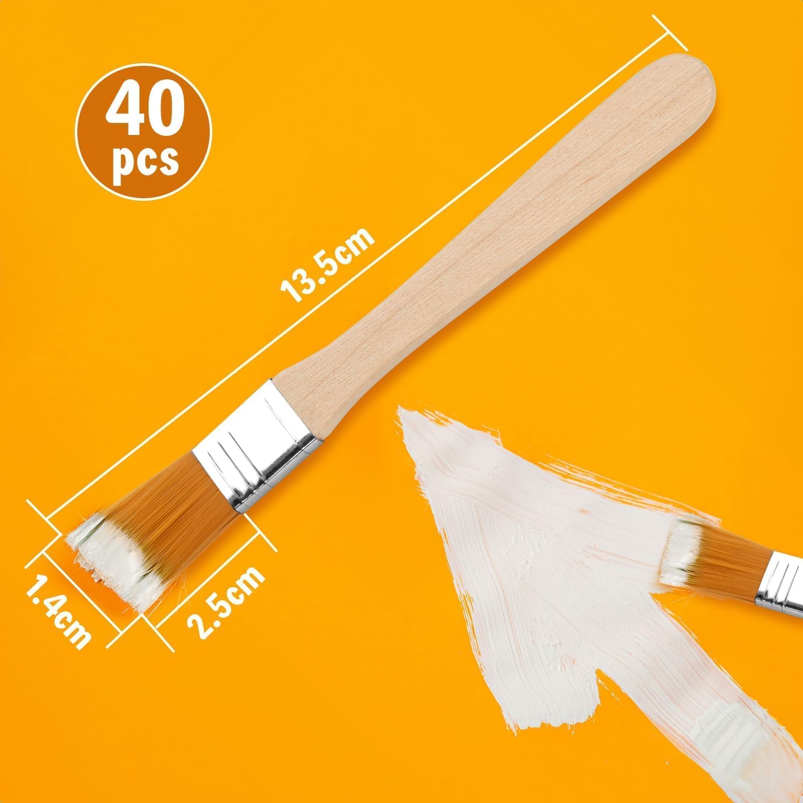 40 stuks kleine penselen, kwastenset, 13,5 cm, platte kwast, lakkwast, schilderkwast, lak, raamkwast met houten handvat, voor penselen, kleuren, kunst, schilderbenodigdheden, lakken, schilderen