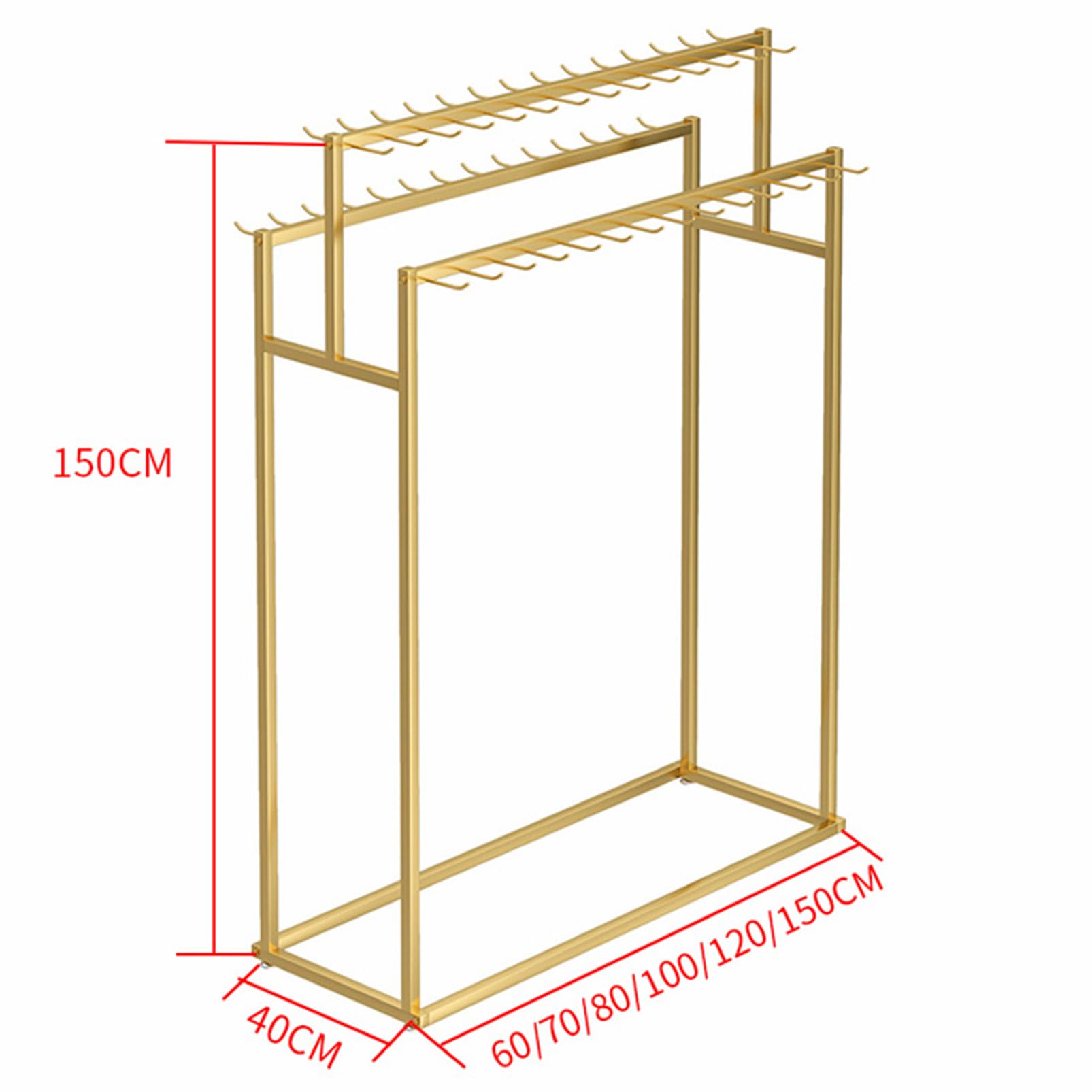 UWYTGF Floor-Standing Belt Hanger Tie Racks Hook Commercial Shelves,Boutiques Stores Belt Retail Storage Holder Nakajima Display Stand,Multifunctional Scarf Rack Shawls Purse Ha,Gold,70X40X150Cm