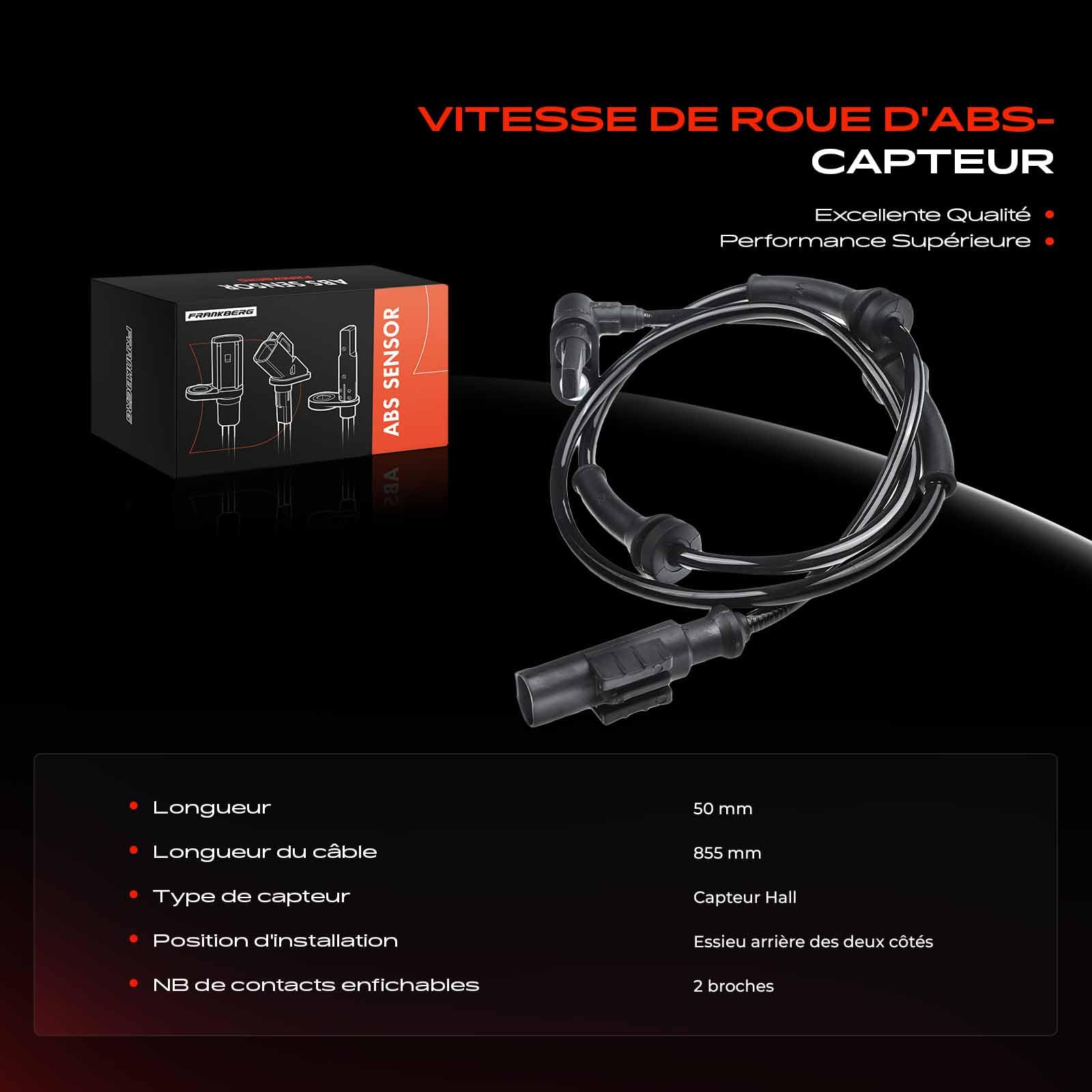 Frankberg Capteur ABS 2-Pôles Compatible avec Bravo II 198 Stilo Multi break 192 Stilo 192 Delta III 844 Remplacer# 51792166