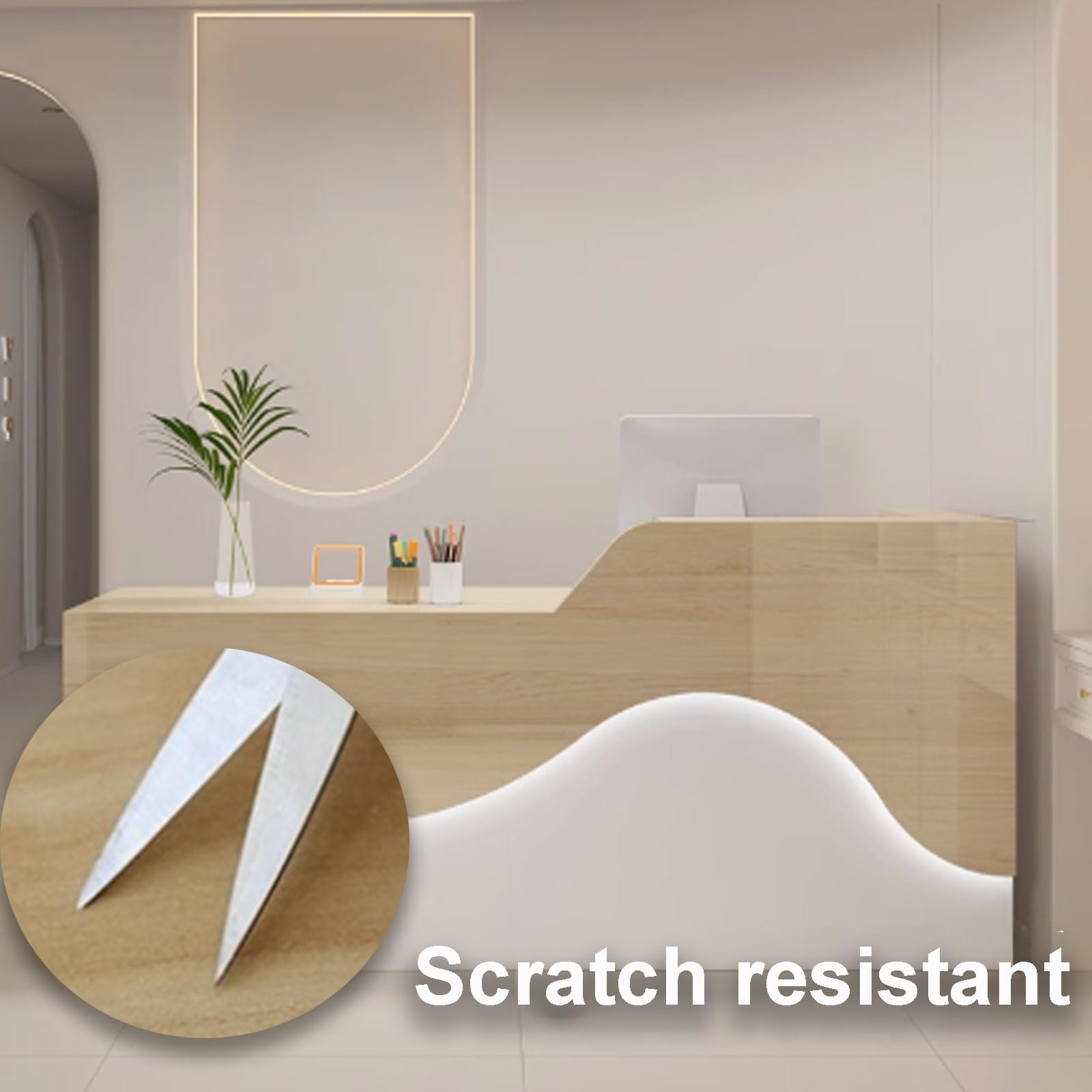 Moderner Empfangstisch, 120 cm, hellbraunes Holz, stilvolle Empfangstheke für Büro & Klinik, entspannende Beleuchtung, elegantes Design für professionelle Räume