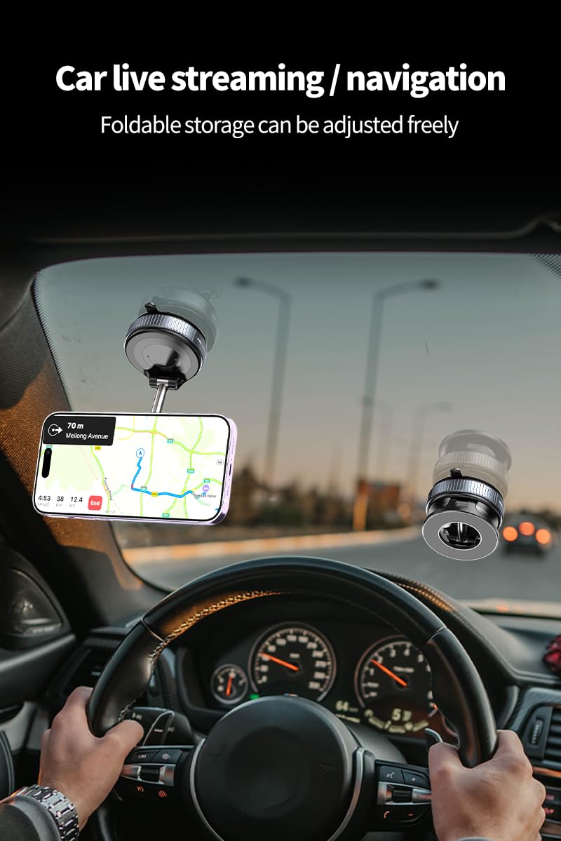 Próżniowy magnetyczny uchwyt na telefon z przyssawką do Magsafe, regulowany 360° magnetyczny uchwyt na telefon, kieszonkowy składany przenośny uchwyt na telefon komórkowy do samochodu do