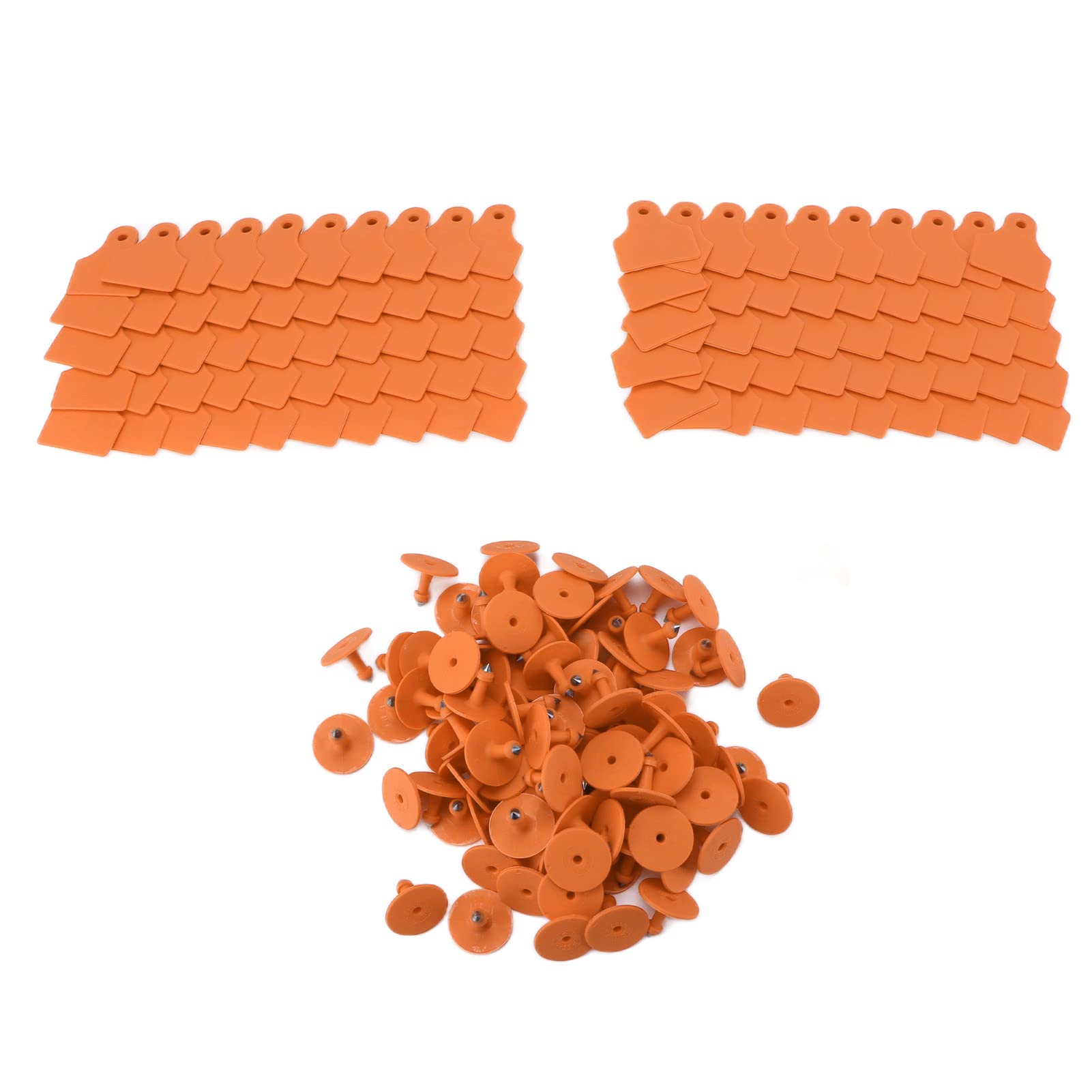 Marchi auricolari per l'identificazione del bestiame 100 set Marcatori per orecchie di animali in plastica vuota per ovini Bovini Suini Forniture agricole Durevoli Colori vivaci (Arancia)