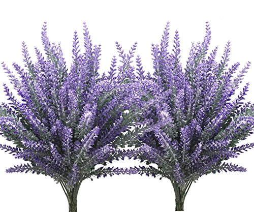 CATTREE Fake Flowers Lavender for Decoration, Flocked Plastic Faux Flower Artificial Plants Outdoor Bundle Wedding Bouquet Indoor Home Kitchen Table Centerpieces Arrangements Christmas Decor 8 Pcs