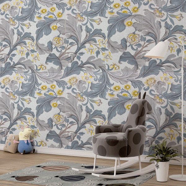 Image of CVD 3D PE Foam Self-Adhesive Wall Stickers | Grey Gold Flower Wallpaper for Home, Hotel, Living Room, Bedroom & Cafe | DIY Decorative Panel (70 x 70 cm, Approx. 5.8 Sq. Feet, 1 Piece)
