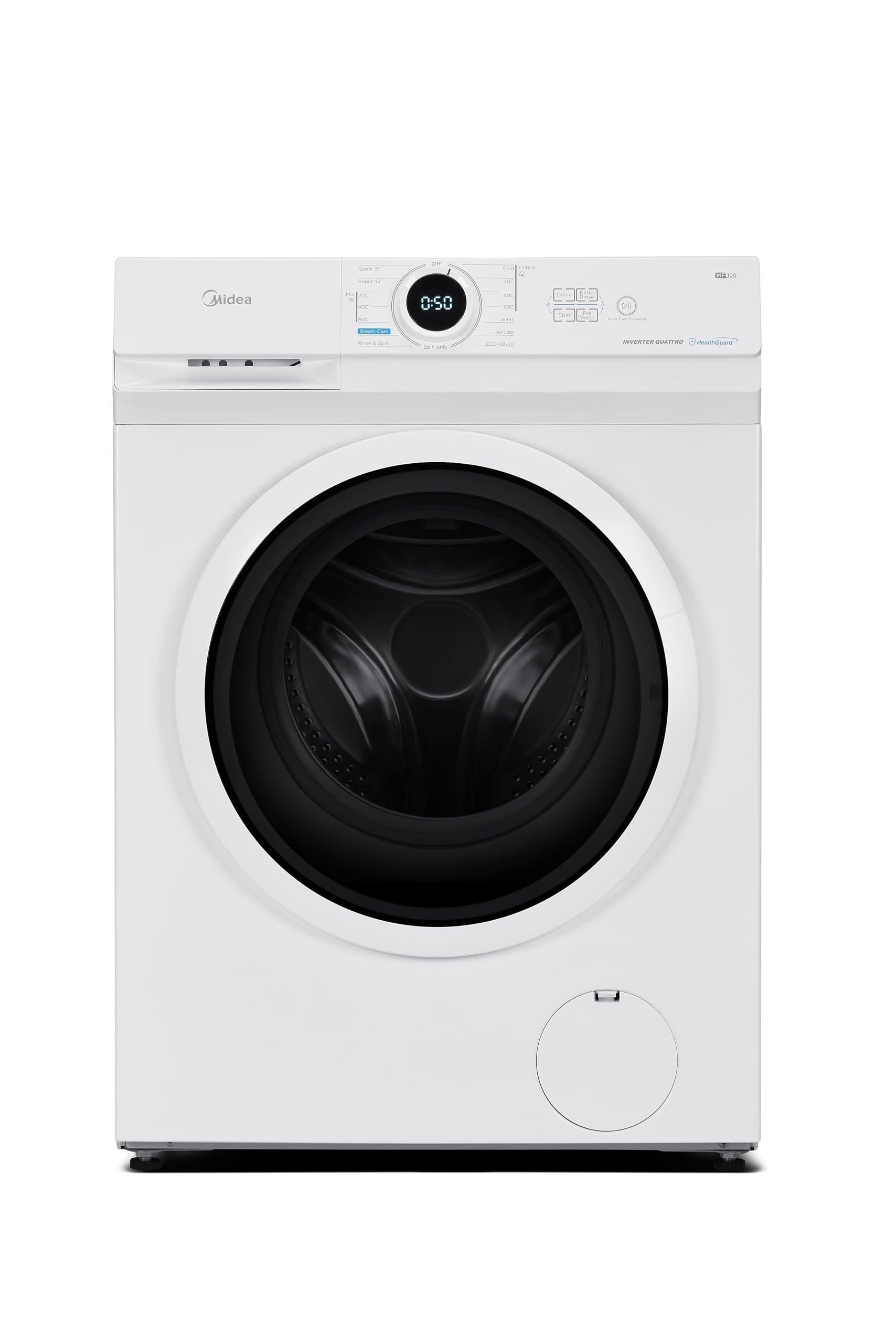Midea MF10EW80BA Freestanding Washing Machine,8kg Load,1400 RPM,Quick Wash,Steam Care,Add Garment,BLDC Motor,White [Energy Class A]