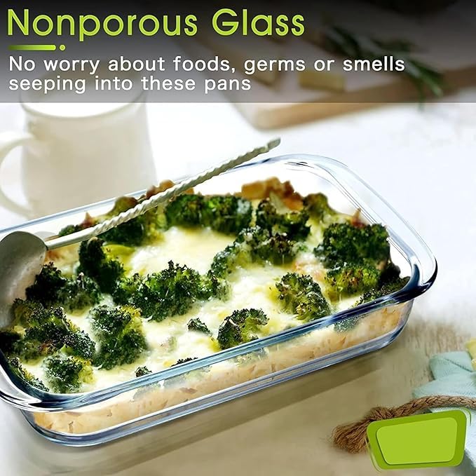 LEOMORD Glass Baking Tray, 1 Litre Rectangular Borosilicate Bakeware Dish, Microwave Oven Safe Square Bowl, Heat Resistant Server for Bread Pudding Brownie Lasagne, 1000 ml 2