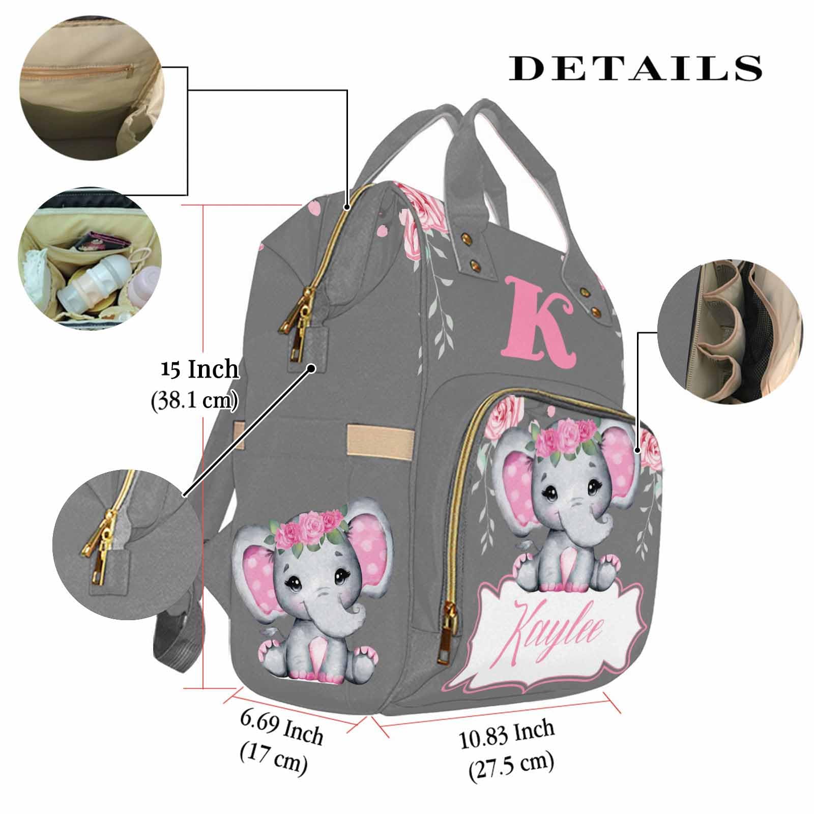 Customized Name Diaper Bag for New Mom, Personalized Multifunction Waterproof Nappy Bag Mommy Daypack for Travel Outside Use 317-9
