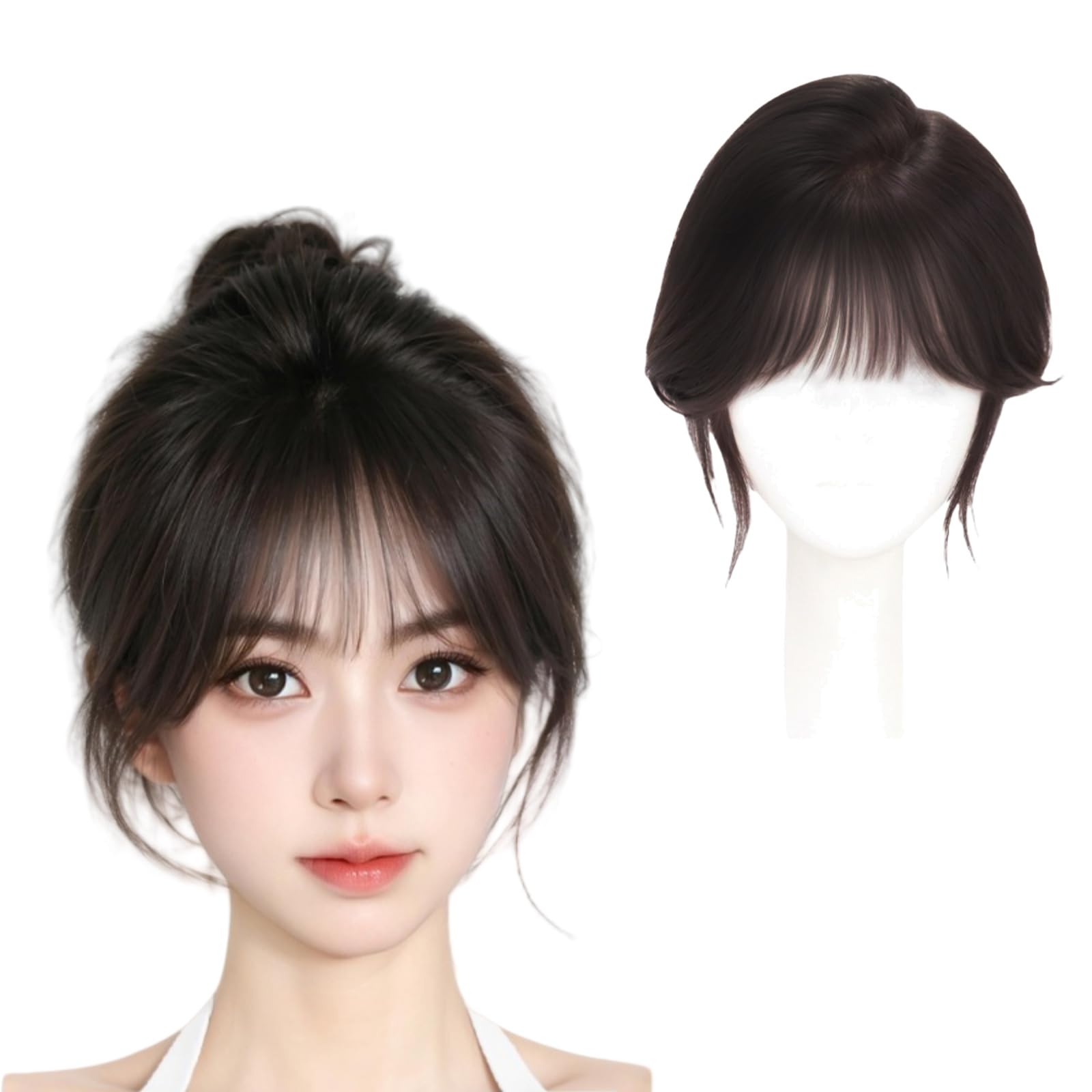 Natural black,10 inch,Xytraiihw Flequillo de aire 3D, flequillo de aire frontal, extensiones de cabello 100% humano, flequillo con clip, flequillo natural para uso diario de mujer