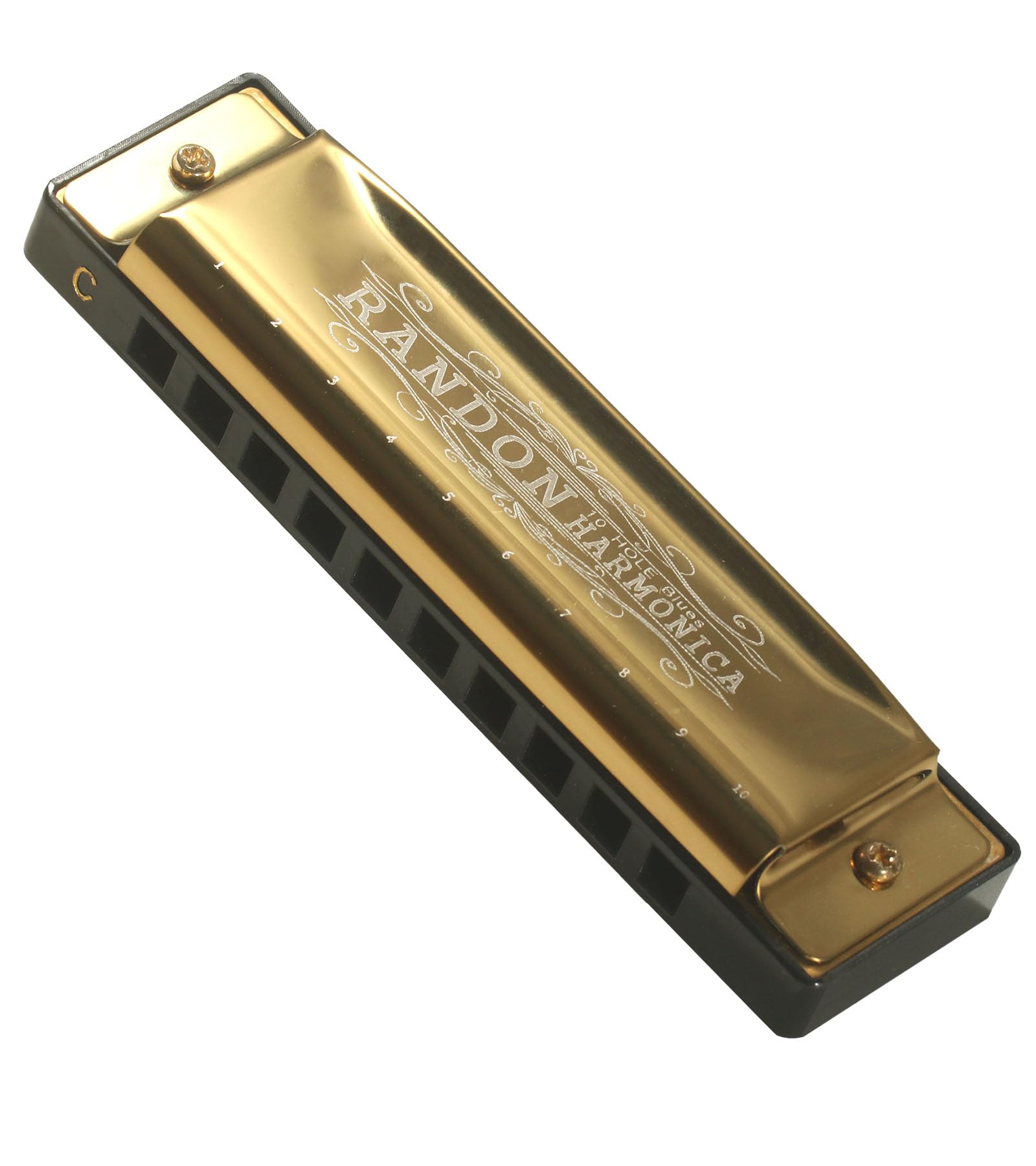 Randon Golden Harmonica Key of C with Case, 10 Holes 20 Tones Diatonic Harmonicas Mouth Organ, Blues Harmonica for Adults/Kids/Professional Players/Beginners, Vintage Style Harmonica, as a Gift
