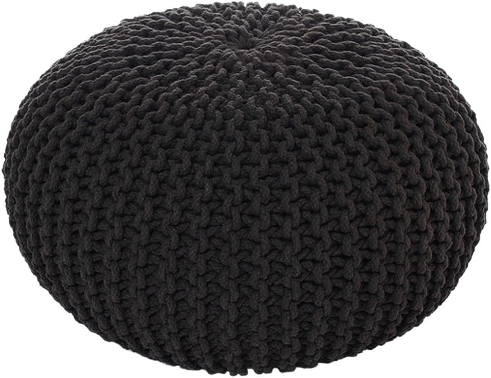Casamia Knitted puffer seat, Puffer footrest, Knitted Pouf, Knitted Pouffe, small seat, footrest, footstool, diameter ca. 55cm / approx. 22 inch, extra high height ca. 37cm / approx. 15 inch, Charcoal/ Dark Grey