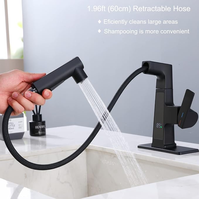 Grifería de baño 1 llave Montaje de mesa Negro miniatura 3