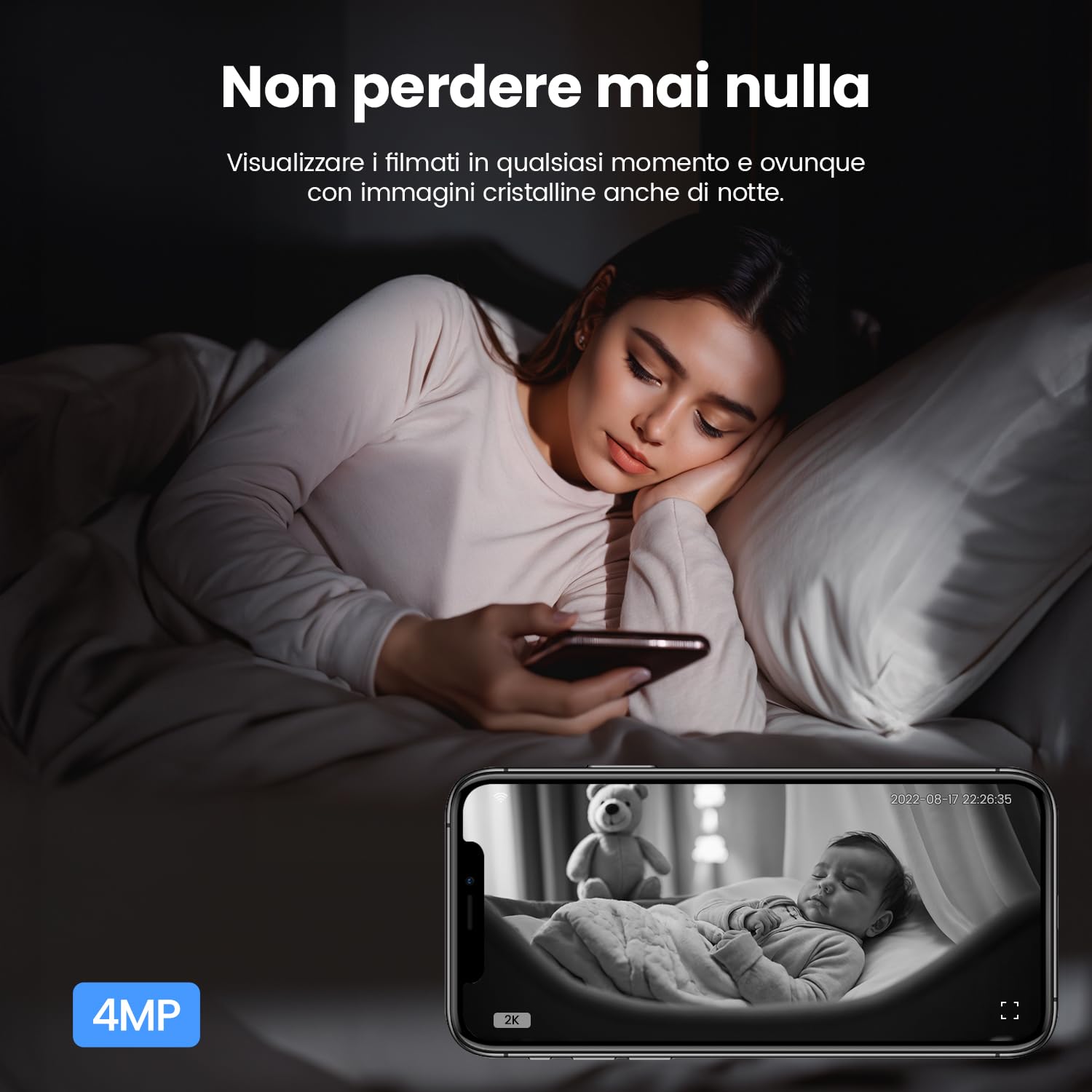 VEEZOOM 4MP Telecamera WiFi Interne, 2K Videocamera Sorveglianza Interno WiFi per Baby/Cani/Indoor con Pan 360° /Tilt 180°, Visione Notturna, Rilevamento Umano, Tracciamento Automatico, One-Touch Call