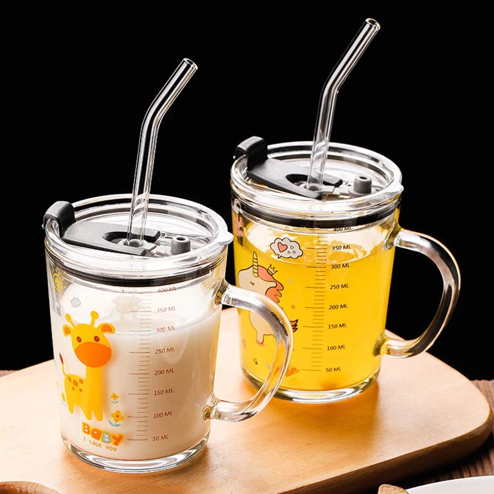 KHOLAD Glass Mug with Silicone Straw and Lid Set of 2, Measuring Scale Drinking Cup for Kids & Adults Perfect for Milk,Juice,Coffee,Random Cartoon Printed 350ml (B09MPJSGRR) Amazon Price History, Amazon Price Tracker