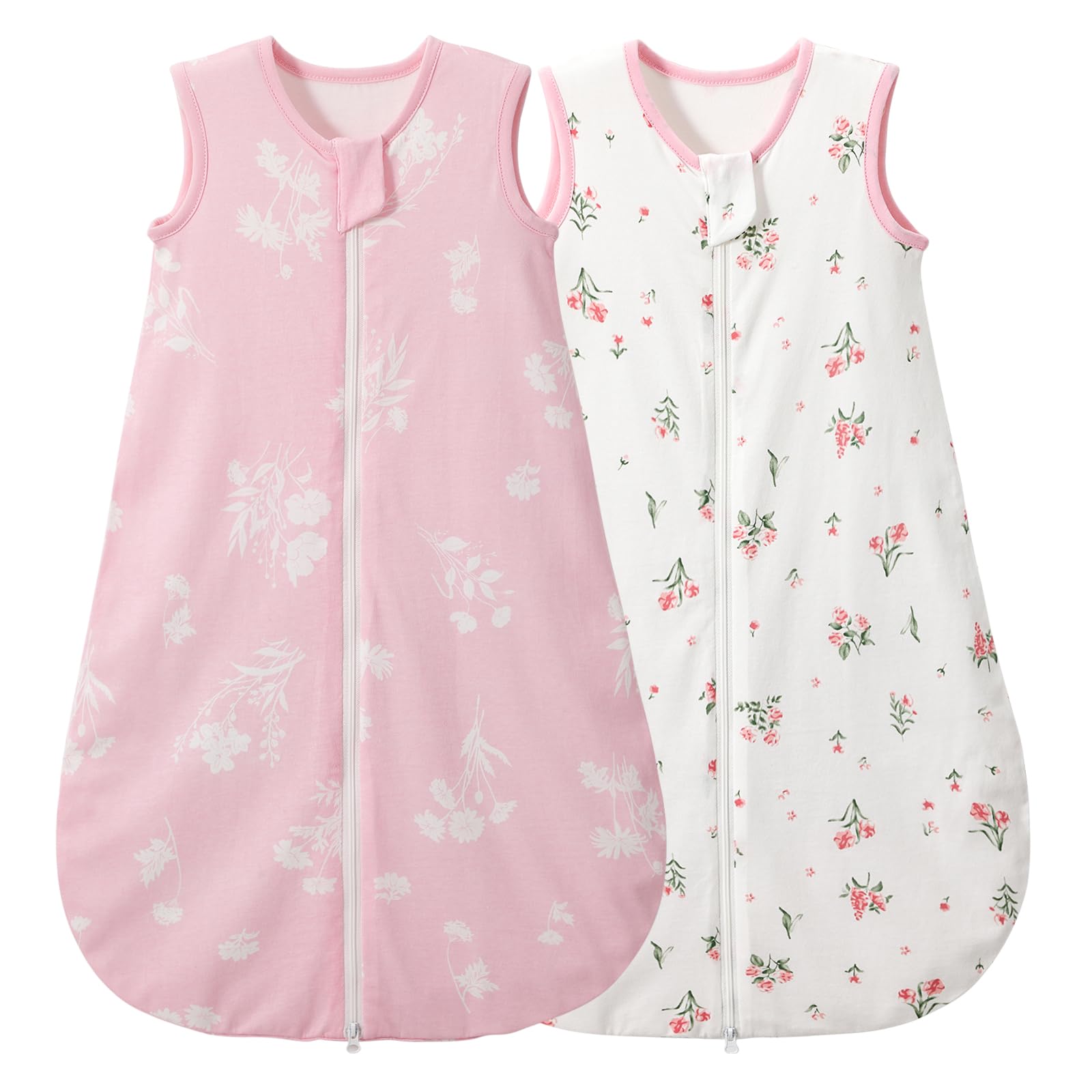 Duomiaomiao Baby Schlafsack 2er Pack 1.0 Tog Schlafsack, Baby Schlafsack 100% Baumwolle ganzjährig Babytragbare Decke unisex Kleinkind Neugeborener Schlafsack, Hase und Fuchs