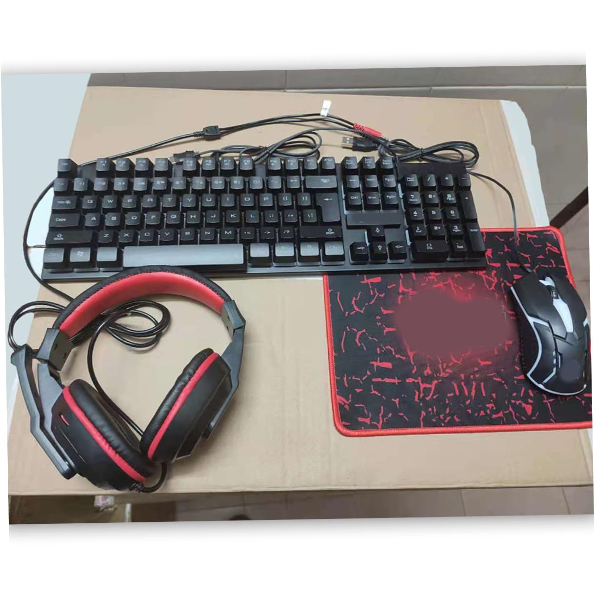 VANZACK Combo Teclado y Ratón para Gaming Cable, Teclado Retroiluminado de 104 Teclas y Alfombrilla Luz LED Respiración