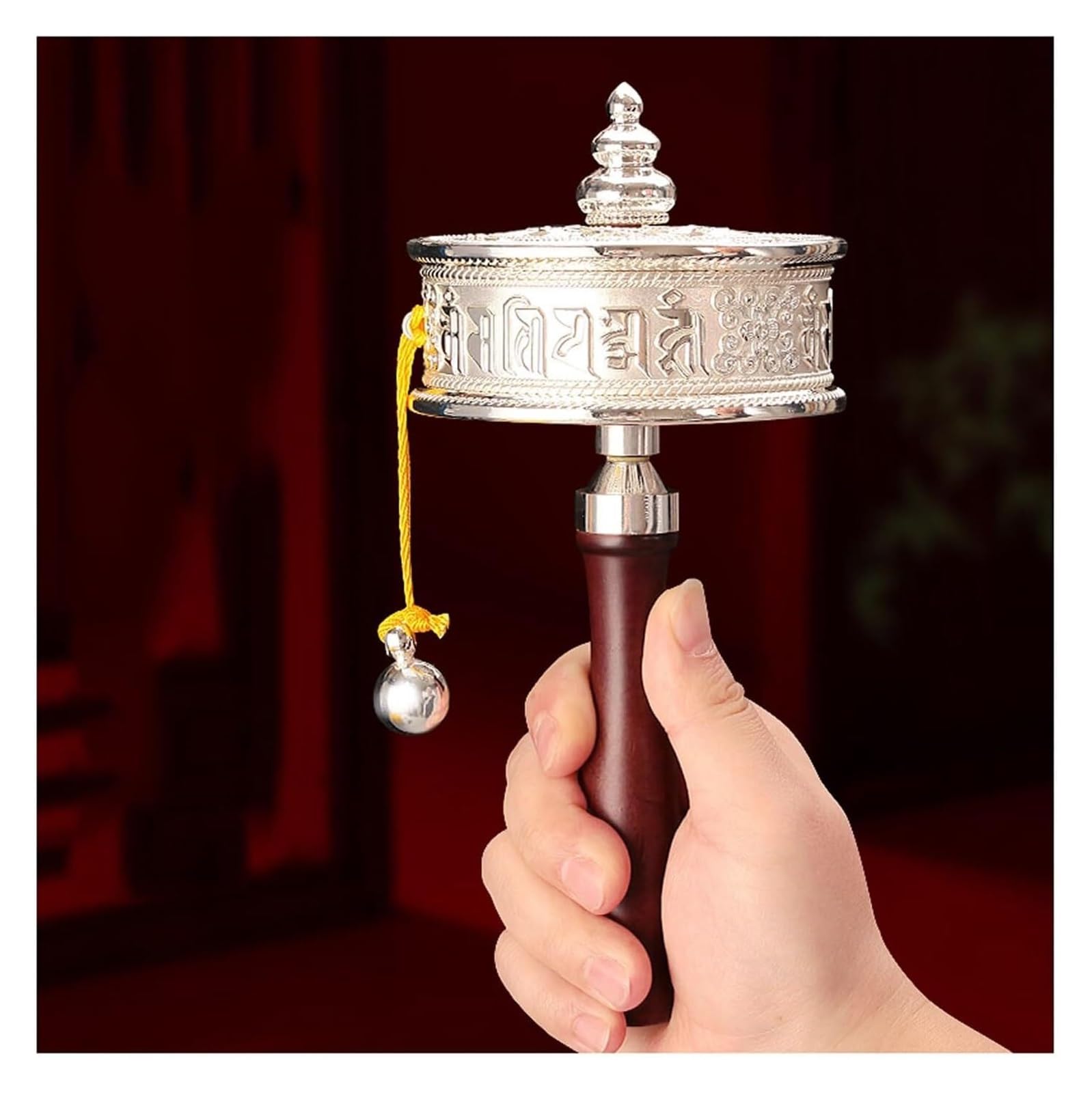 GDHKDDFL Compact portable prayer wheels, Copper Hand Held Prayer Wheel Tibetan Buddhist Handheld with Scroll