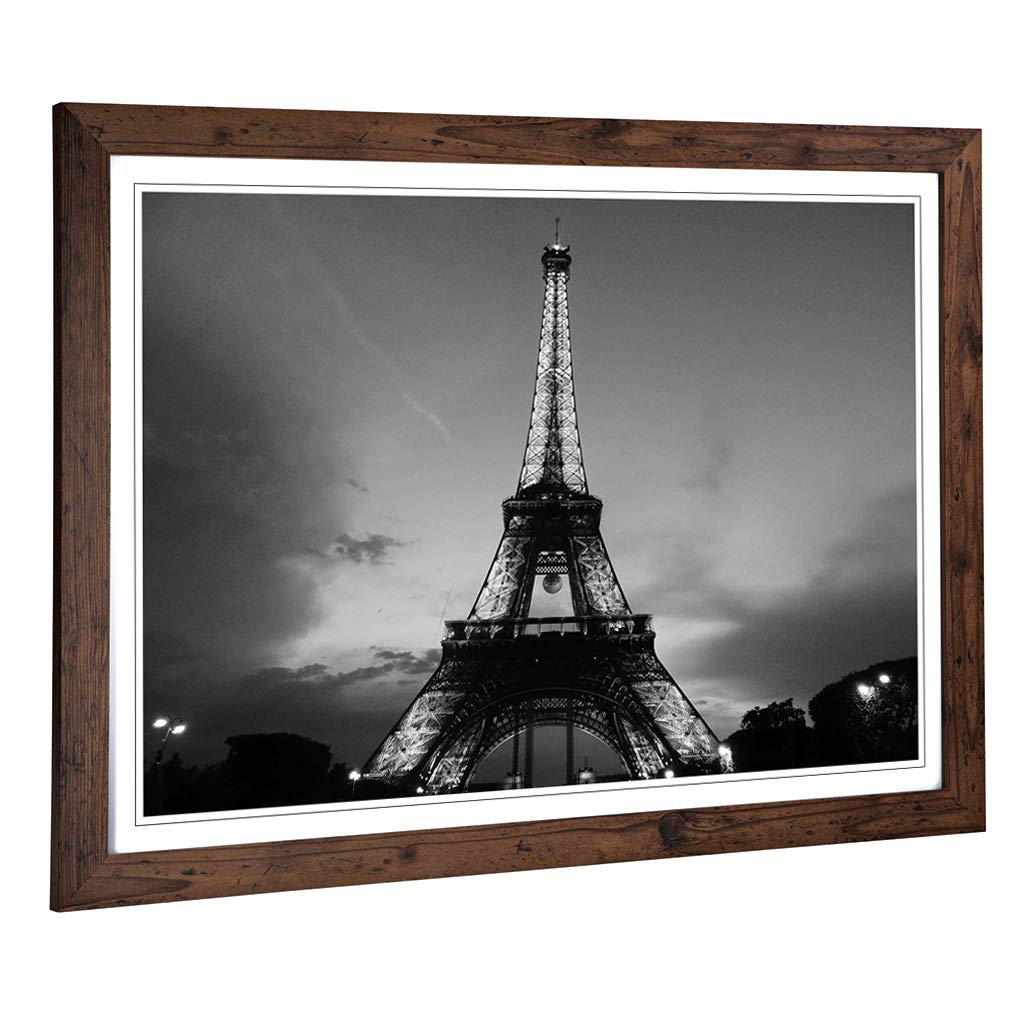 Big Box Art Framed Print of Eiffel Tower Paris France 2 Design | Wall Art Picture | Home Decor for Kitchen, Living, Dining Room, Bedroom, Hallway, Office, Walnut, A2 / 24.5x18 Inch / 62x45cm