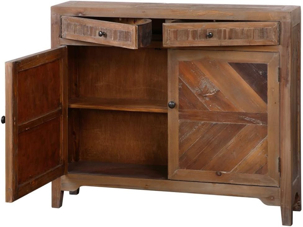 Rustic Reclaimed Fir Wood Console with Swing-Out Drawers