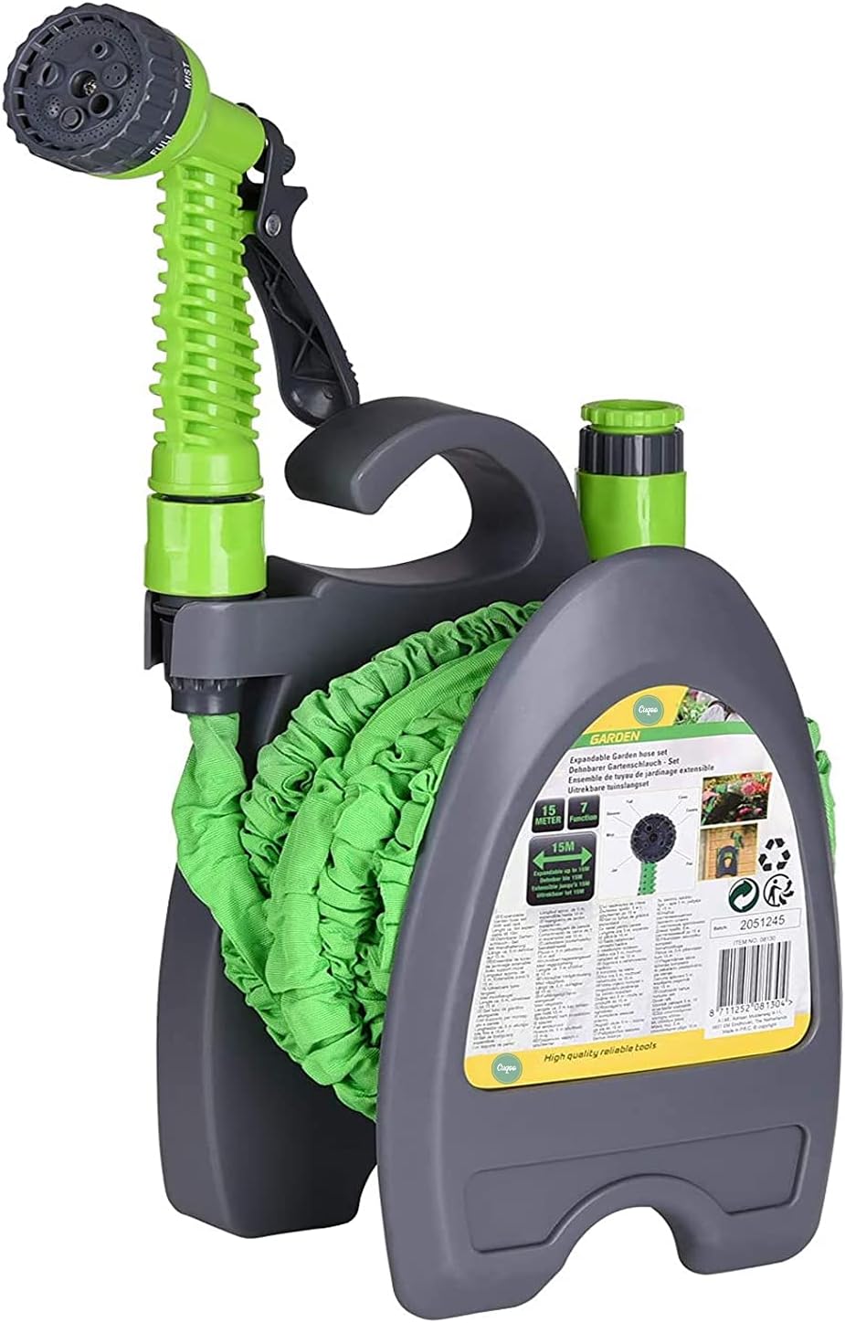 CUQOO Expandable Garden Hose Reel Set 15m Compact Hose Pipe Reel with