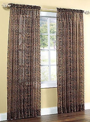 Leopard Brown 2 Panel Voile Sheer Fabric Window Curtain Drape Rod Pocket 55" x 63"
