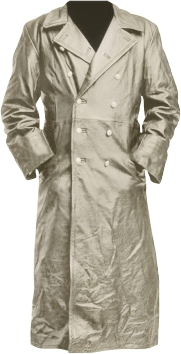 Mens Vintage Classic Ww2 Officer Military Uniform Faux Leather Long Jacket Trench Coat German Motorcycle Jakcets