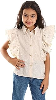 Bongo Girl -Ruffles Chest Perforated Floral Oat Shirt