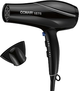Conair Style & Shine 1875W Ionic Ceramic Hair Dryer with Tourmaline Tech, Concentrator Nozzle, Black - Fast Frizz-Free Dry