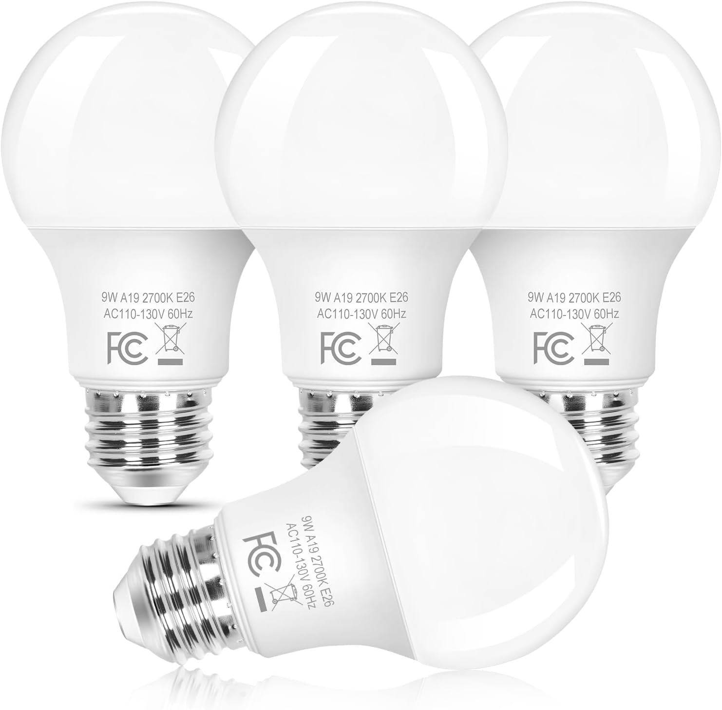 Brightever A19 Dimmable LED Light Bulb, E26 Led Bulb 60 Watt Equivalent, Energy Efficient 9W, Soft White 2700K, 800 Lumens, Lightbulbs for Bedroom Living Room Home Office Lamp, 4-Pack