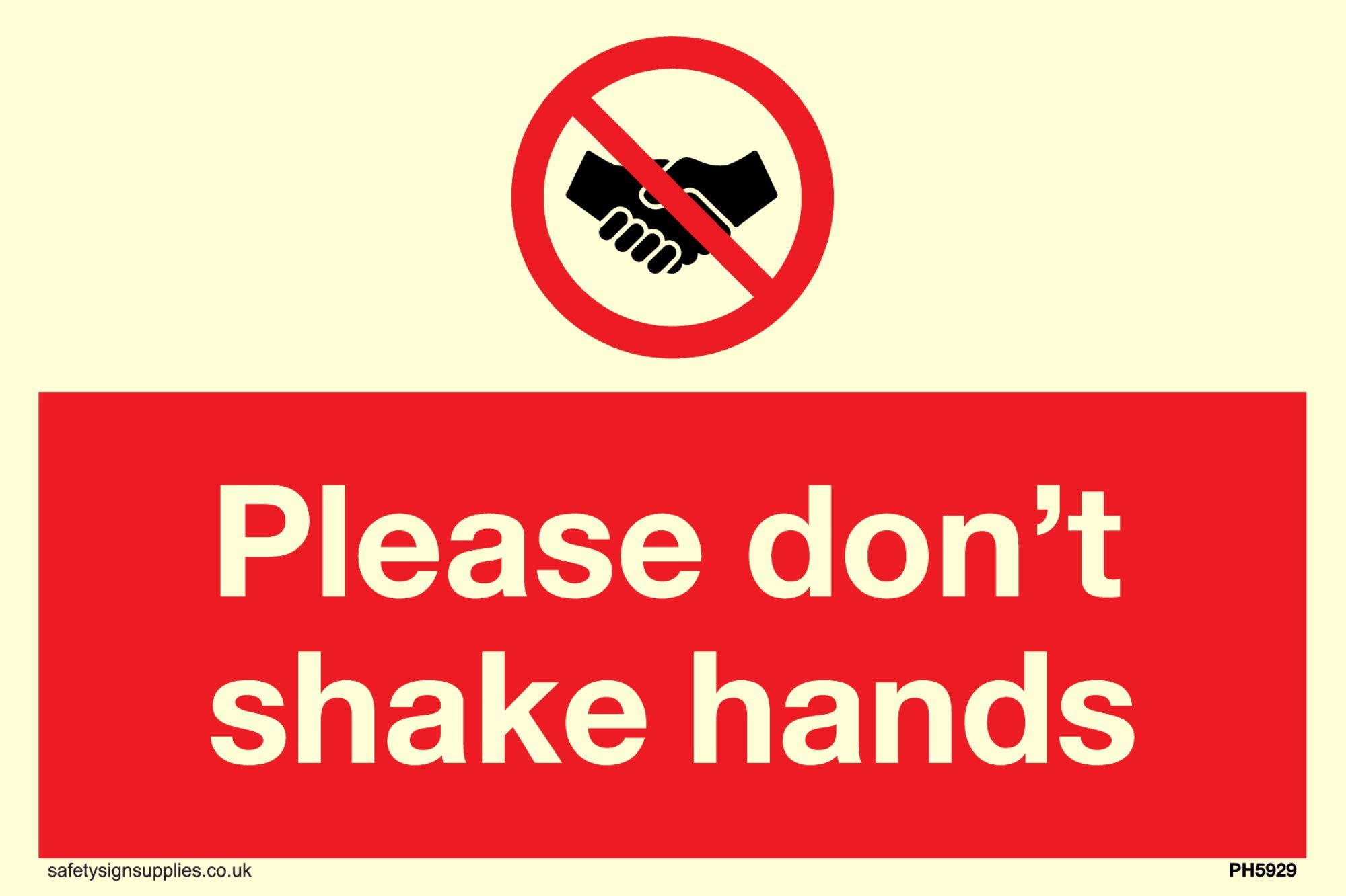 Please don't shake hands sign - Vinyl Photoluminescent sticker