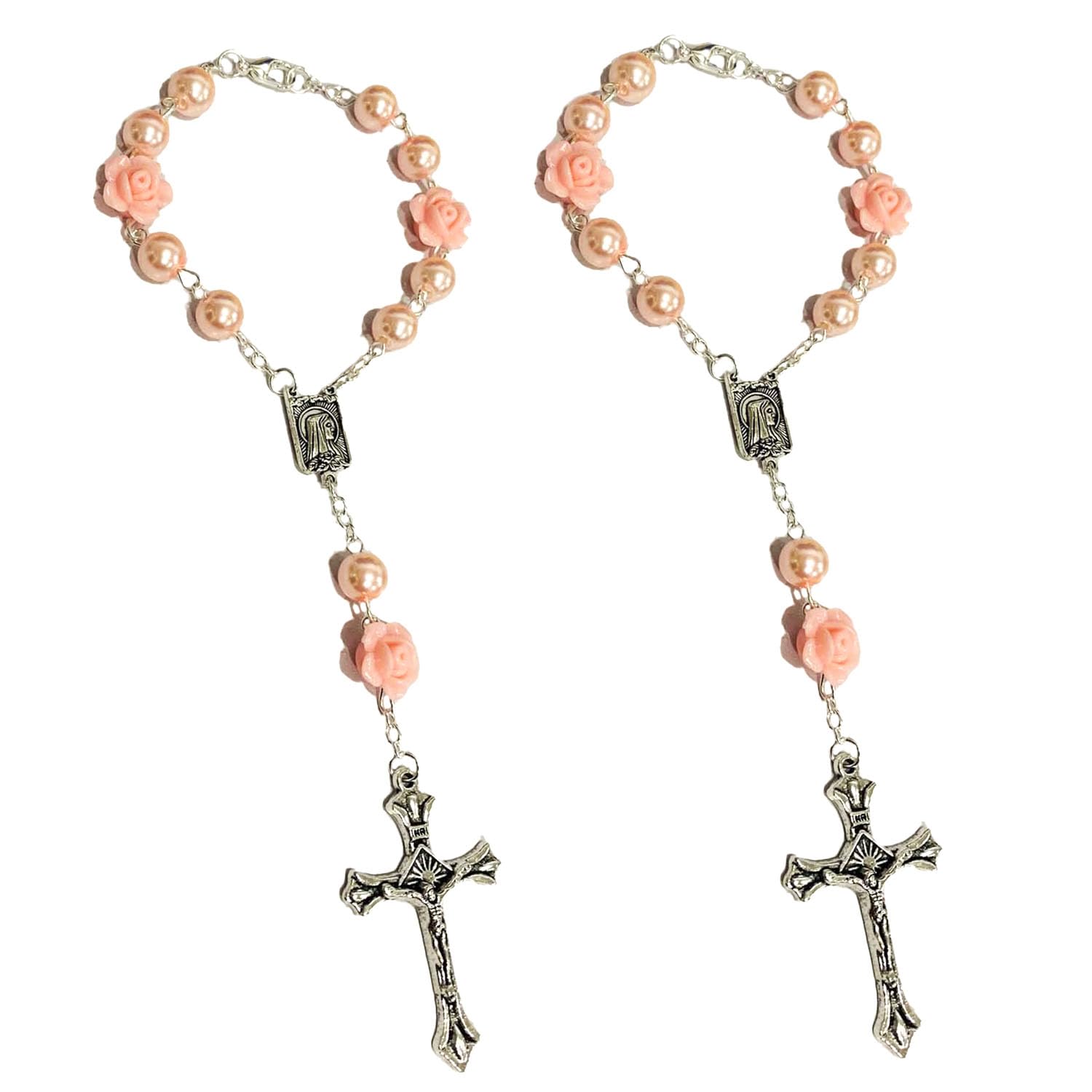 2 Pieces Car Rosary Car Mirror Hanging Accessories,Car Rosary&Cross Pendant Car Interior Accessories,Car Rearview Mirror Hanging Ornament for Mirror Interior Decors (Pink)