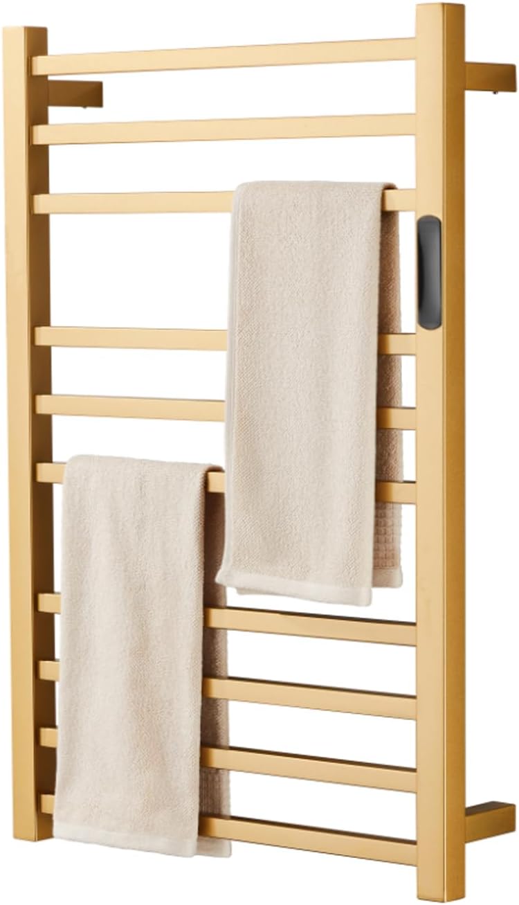 Heated Towel Rack Gold, 10 Bars Towel Warmer Rack for Bathroom Wall Mounted, Timer & Temperature Control Electric Towel Drying Rack, Hardwired