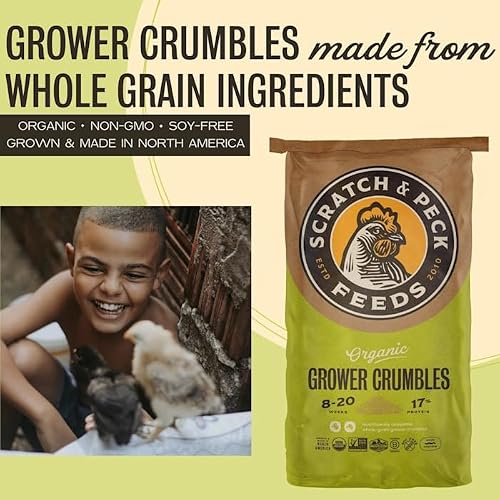 Scratch and Peck Feeds Organic Grower Crumbles - 25-lbs. - Premium Chicken and Duck Feed Formulated with Sustainable Grub Protein, Vitamins, and Minerals