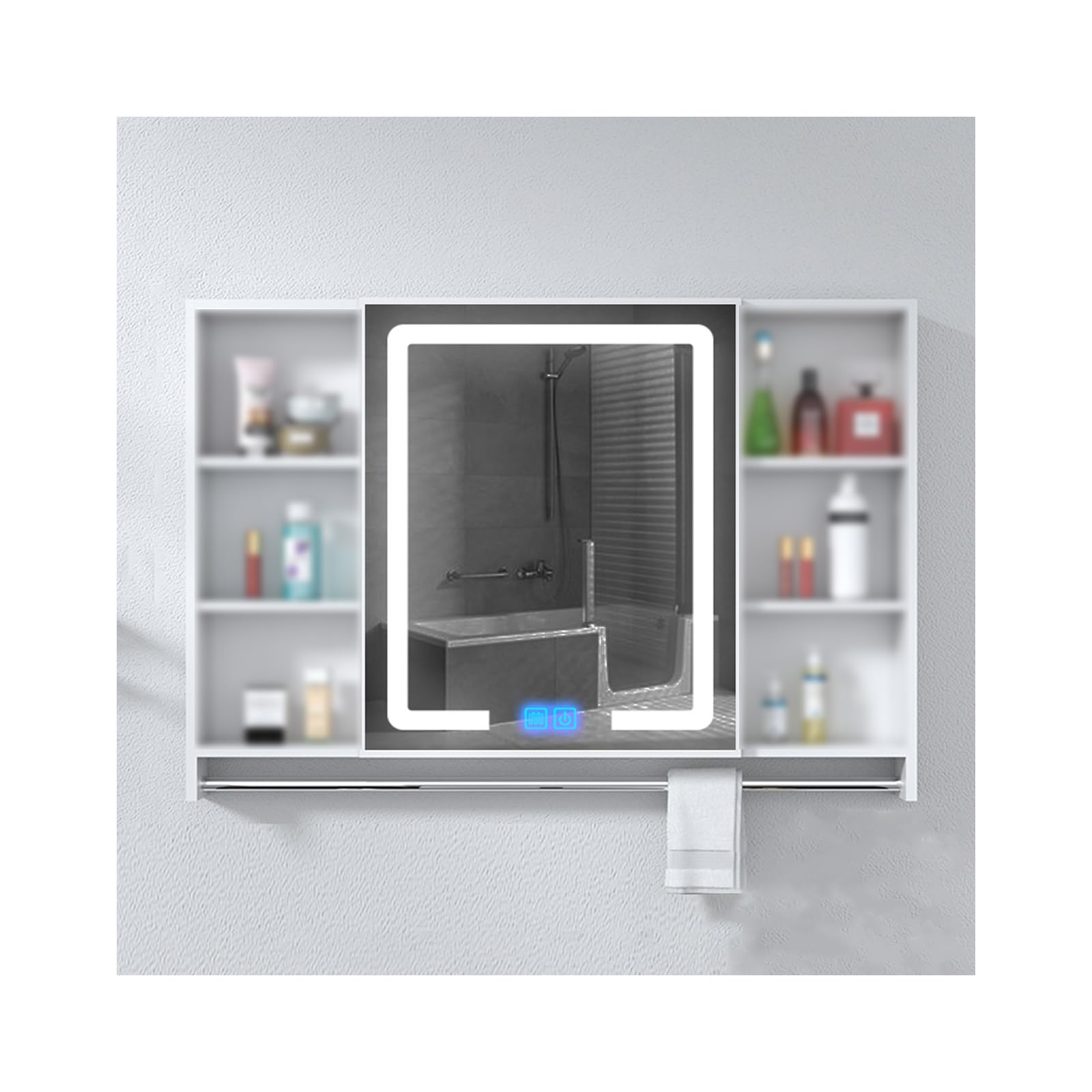 BKSXSOP Wall-Mounted Bathroom Mirror Cabinet, Open Shelf Design for Storage of Toiletries & Medications, 90x71x11CM (35.4x27.9x4.3in) - Stylish Functional.