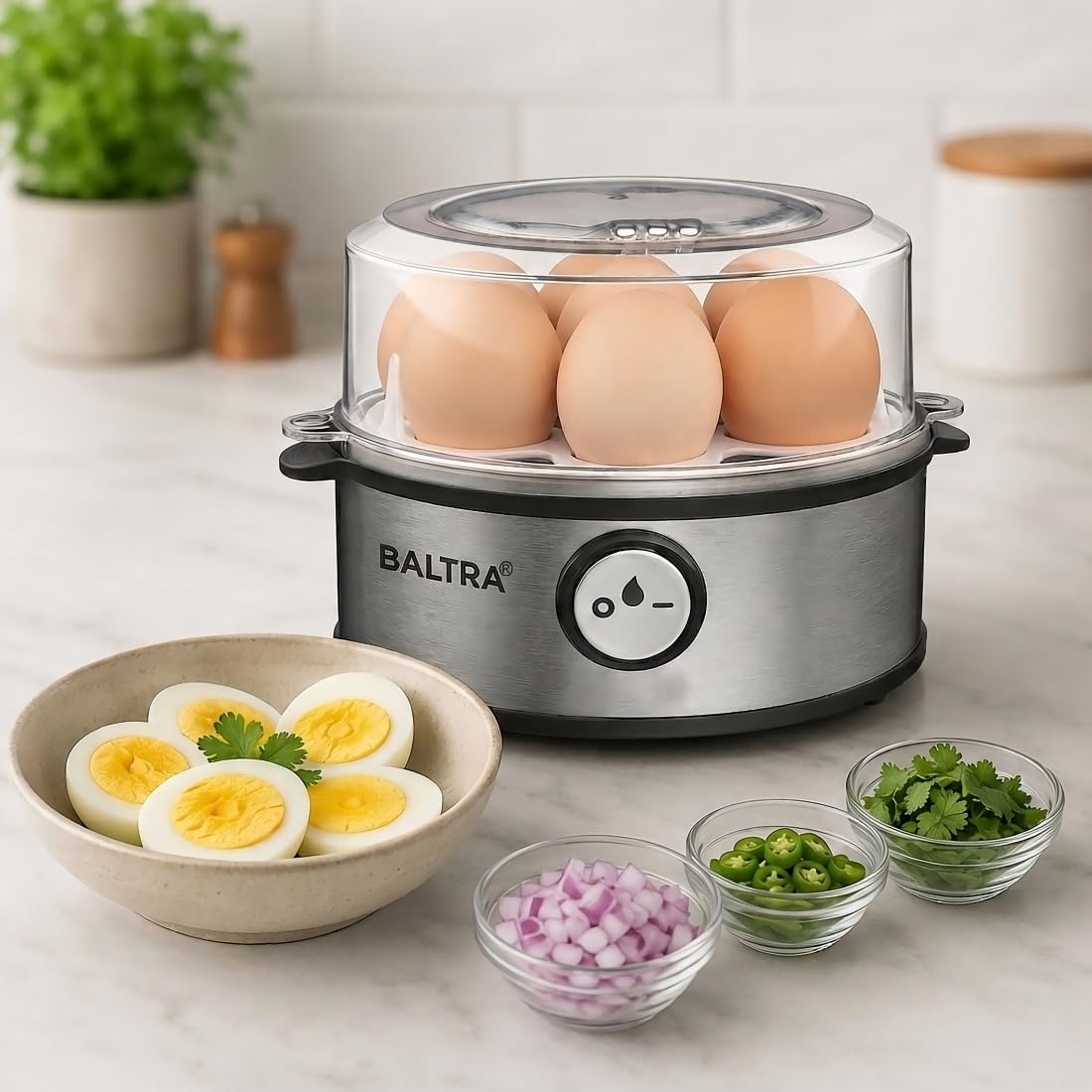 BALTRA Eggy Dlx 360W Instant Egg Boiler | Boils 7 Eggs at Once | 3 Boiling Modes | Stainless Steel Body with Poaching Tray & Heating Plate | Auto Power Off for Safe and Convenient Cooking-image-5
