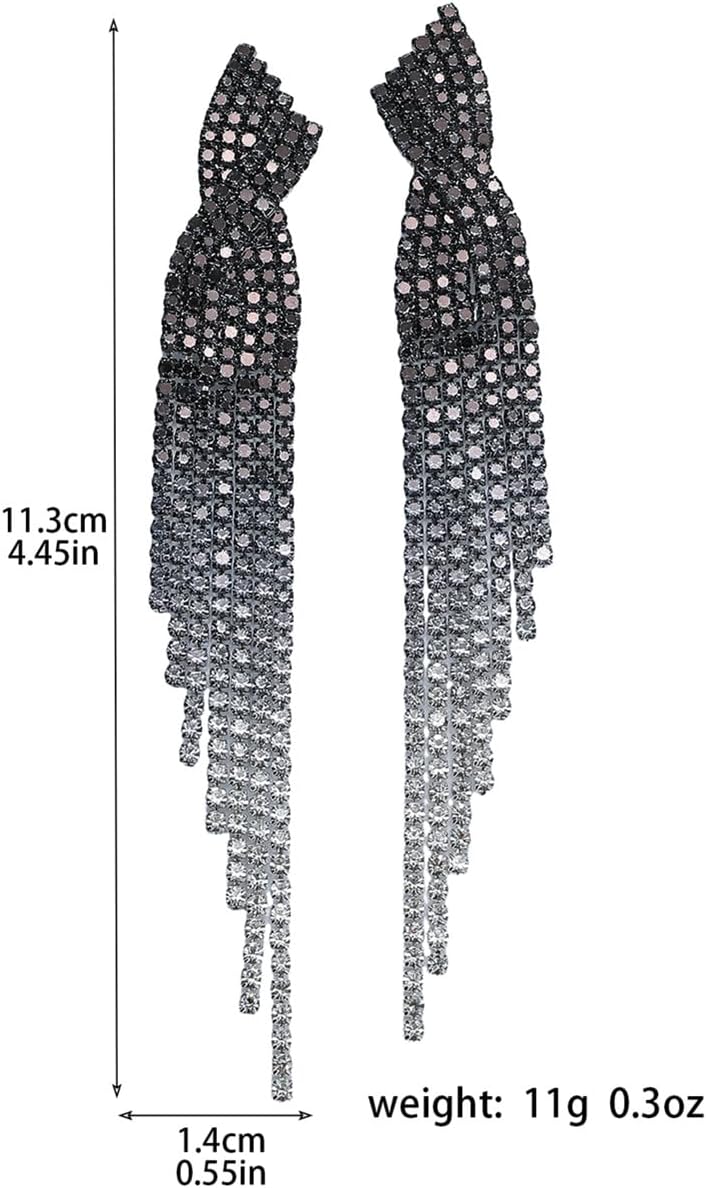 Rhinestone Earrings Dangling for Women Sparkly Silver Dangle Earrings Girls Long Chandelier Earrings Tassel Lightweight Ear Studs Cubic Zirconia (KE001S-W) - Image 7