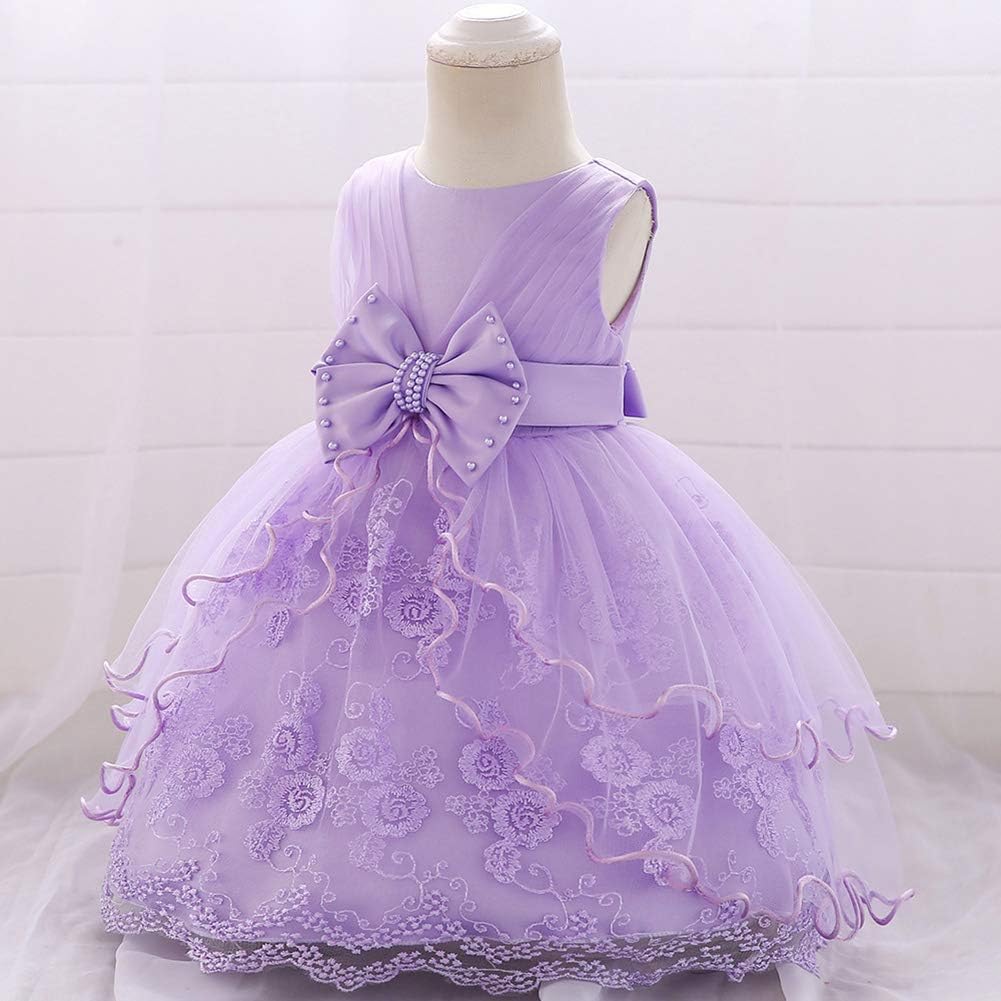 OBEEII Baby Girl Christening Baptism Gown Flower Embroidery Tutu Dress Special Occasion Tulle Dress