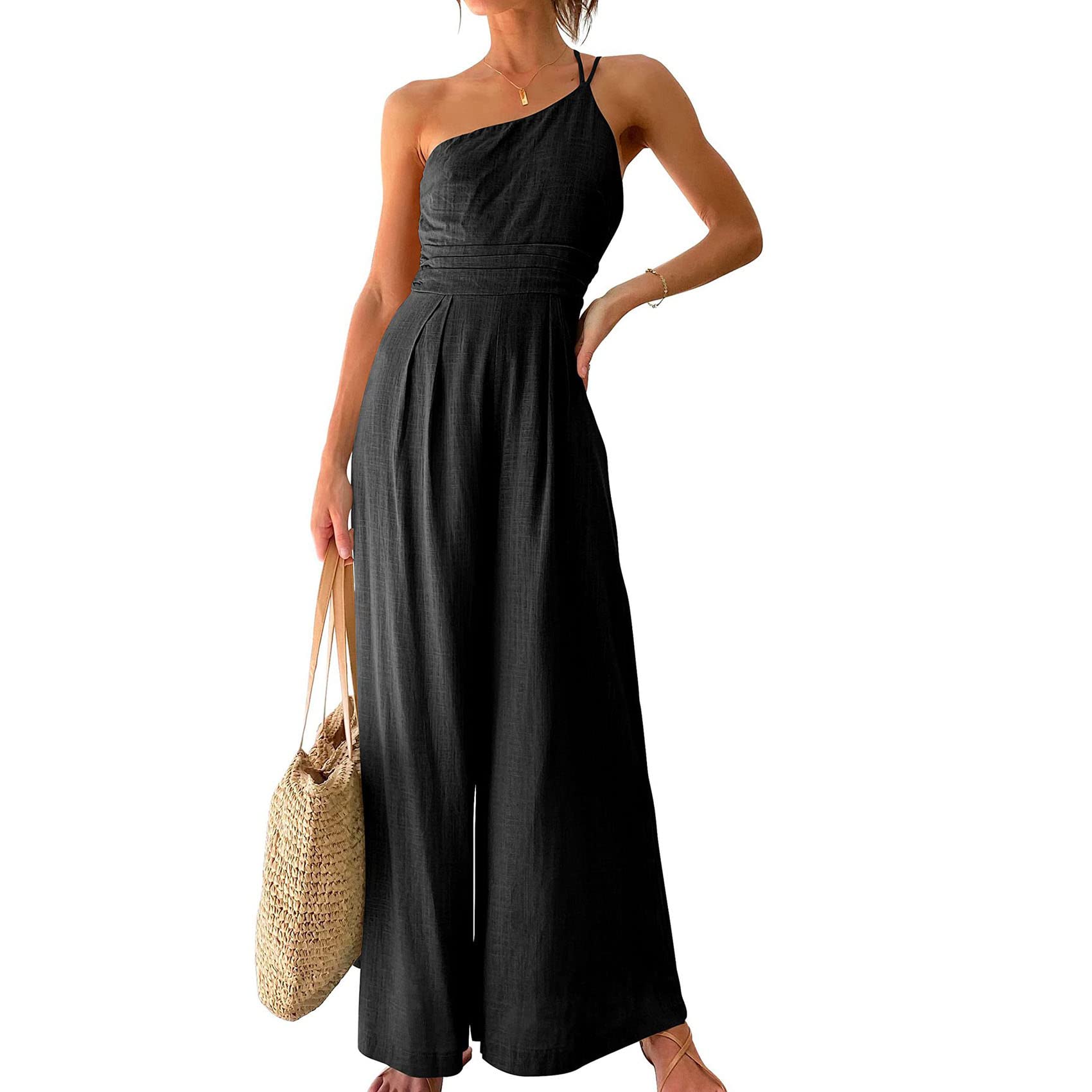 BDCUYAHSKL Mono De Mujer De Color SóLido Con Un Hombro Y Bolsillo Para Mujer, Sin Mangas, Suelto Y CóModo