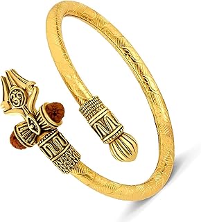 Wonder Care Rudraksha Shiv Om Trishul Damroo Kada for men, Lord Shiva Bahubali Cuff Bracelet for men, boys