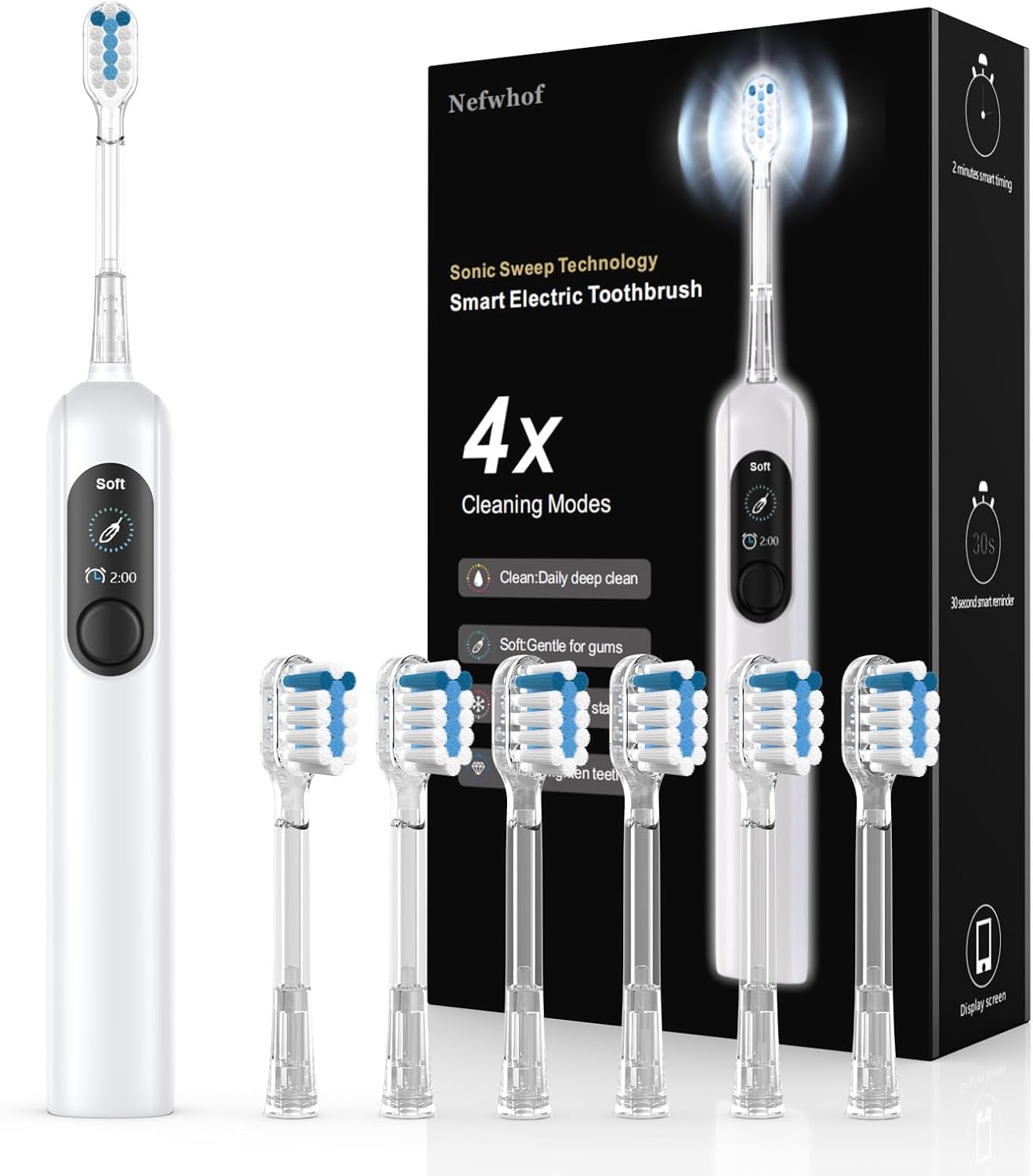 Electric Toothbrush for Adults, Rechargeable Sonic Toothbrush with 42,000 VPM, 5 Modes, 2-Min Timer, IPX7 Waterproof, 6 Brush Heads, Travel Friendly