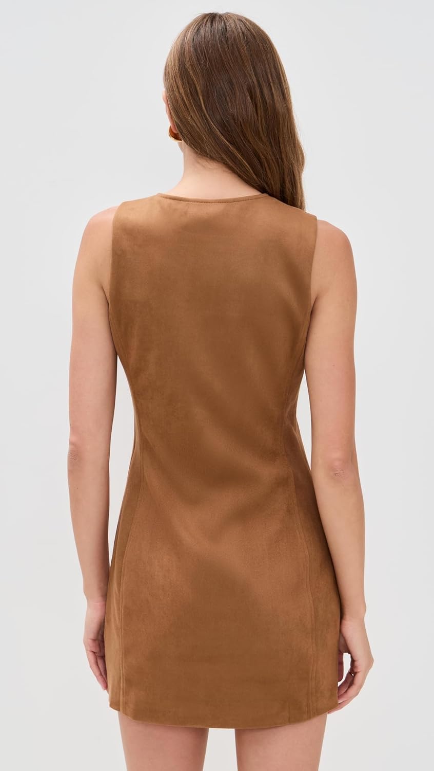 endless rose Women's Faux Suede Round Neck Buttoned Mini Dress - Image 4