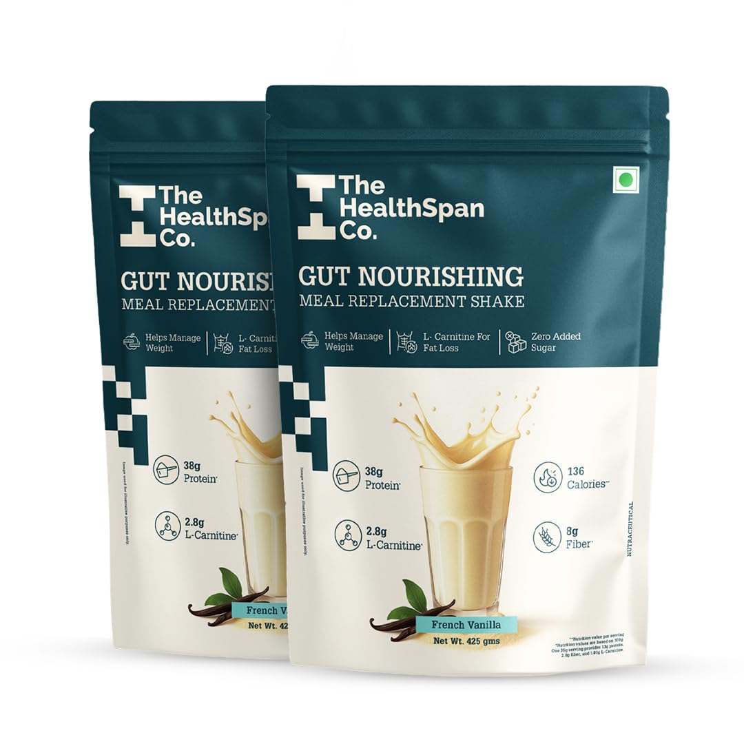 High Protein Meal Replacement Shake 425g X 2, Only 136 Calories, For Weight Control & Management, L-carnitine for Fat Burn, High Fiber & Probiotic, No Added Sugar, Gluten & Lactose-Free, French Vanilla