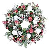 [30 Inch Artificial Christmas Wreath] - Frosted Wonderland Collection - Red White Decoration - Pre L