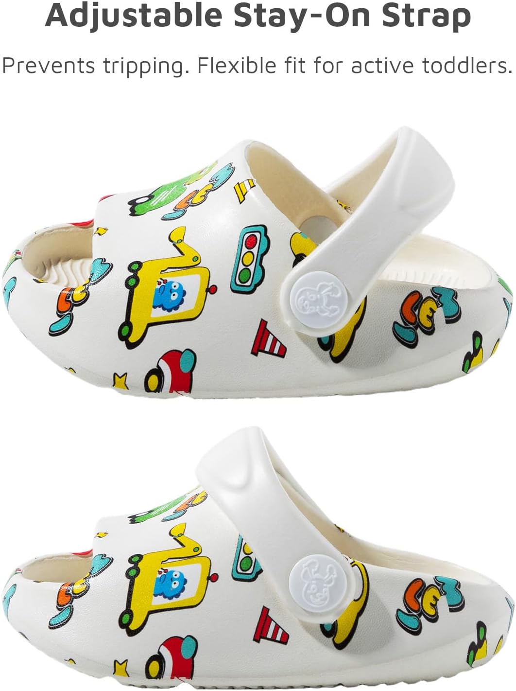 Drecage Toddler Cloud Slides for Boys Girls with Adjustable Back Strap, Non-Slip Quick Dry Kids Shower Shoes Lightweight Slide Sandals for Garden Beach Pool