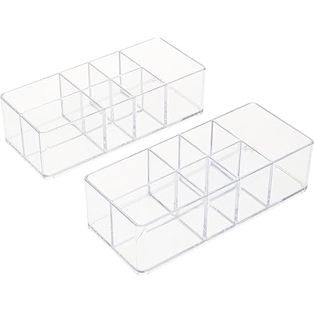 iDesign Divided Bathroom Vanity Organizer for Bathroom, Kitchen, Bedroom, Office, Set of 2, 7" x 3" x 5", Clear