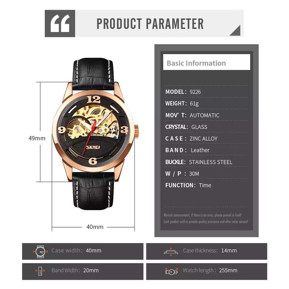 MASTOP Herren-Armbanduhr, automatisch, mechanisch, Skelett-Zifferblatt, wasserdicht, leuchtende Zeiger, Leder, analoge Armbanduhr